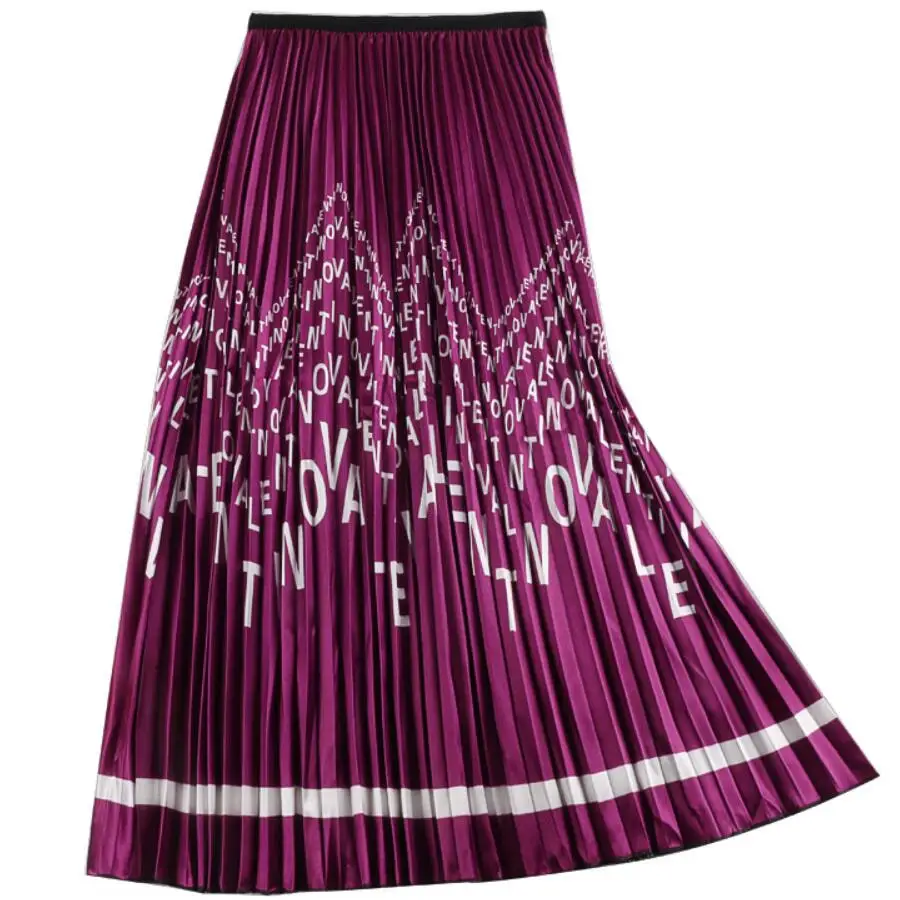 Весна Лето, новая плиссированная юбка с высокой талией и буквенным принтом, Женская юбка до середины икры, трапециевидная