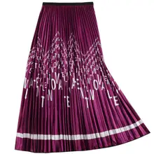 Весна Лето, новая плиссированная юбка с высокой талией и буквенным принтом, Женская юбка до середины икры, трапециевидная