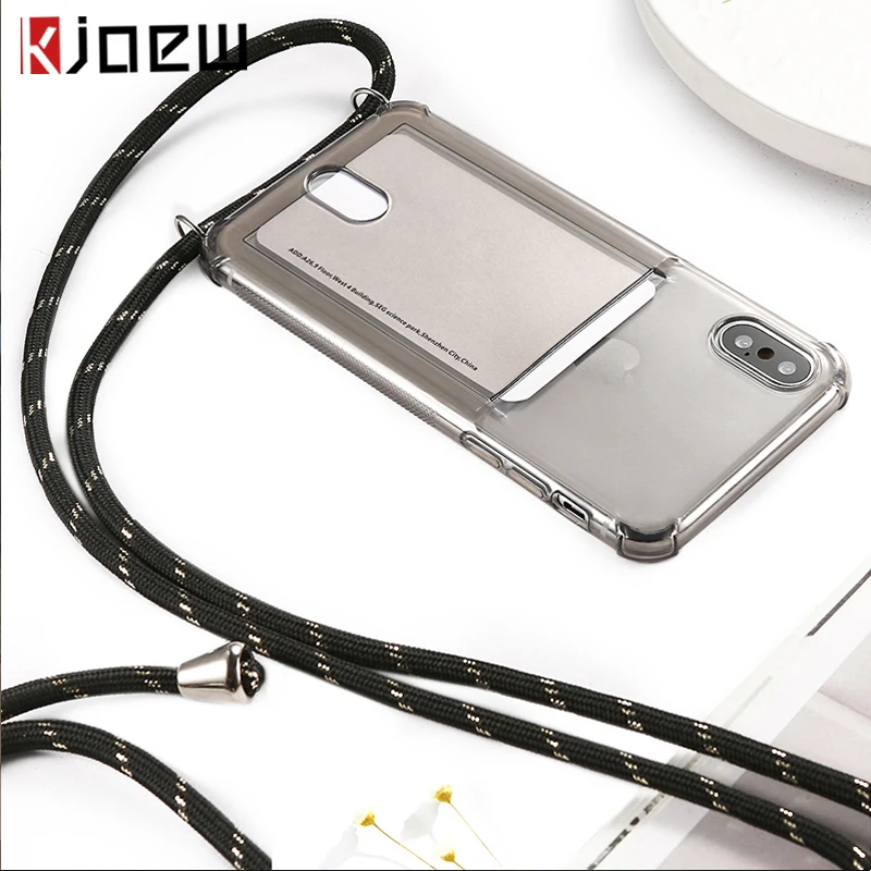 

Airbag ID Credit Card Slot Holder Soft TPU Transparent Phone Case Hang For iPhone 11 Pro XS MAX X XR 8 7 6 S Plus Case Chain
