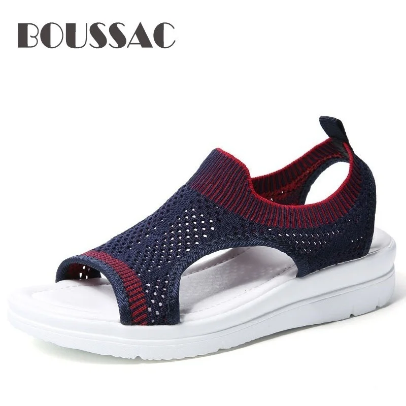 

BOUSSAC Casual Summer Shoes Women Sandals 2019 Lightweight Ladies Sandals Slip On Open Toe Women Flat Sandals big size 35-45
