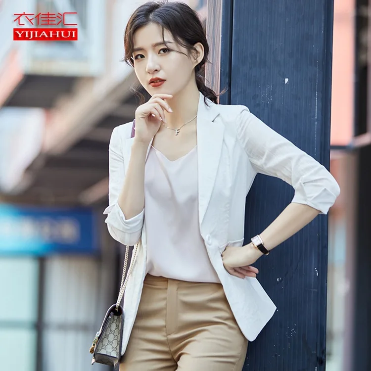 

Spring And Summer Thin Flax Slim Fit Slimming One-Button Cotton Linen Solid Color Three-quarter-length Sleeve Small Suit WOMEN'S
