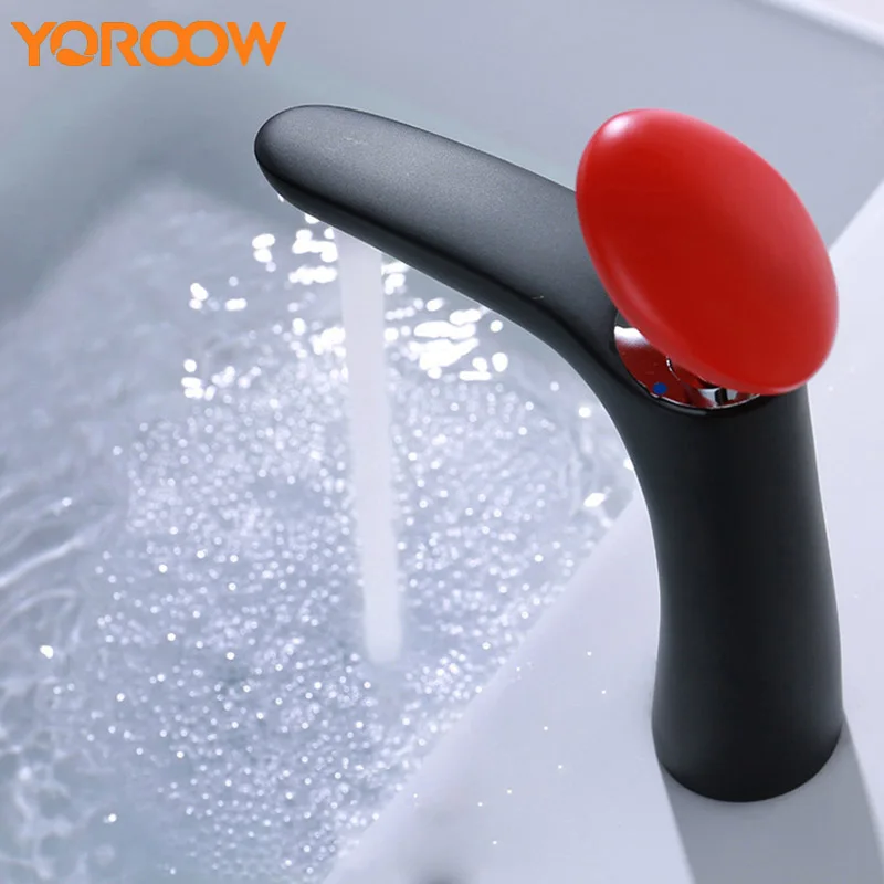 

Black Bathroom Faucet Red Single Handle Waterfall Tap Modern Tub Mixer Water Round Washbasin Watertap Set Sink Bathtub AWN0056