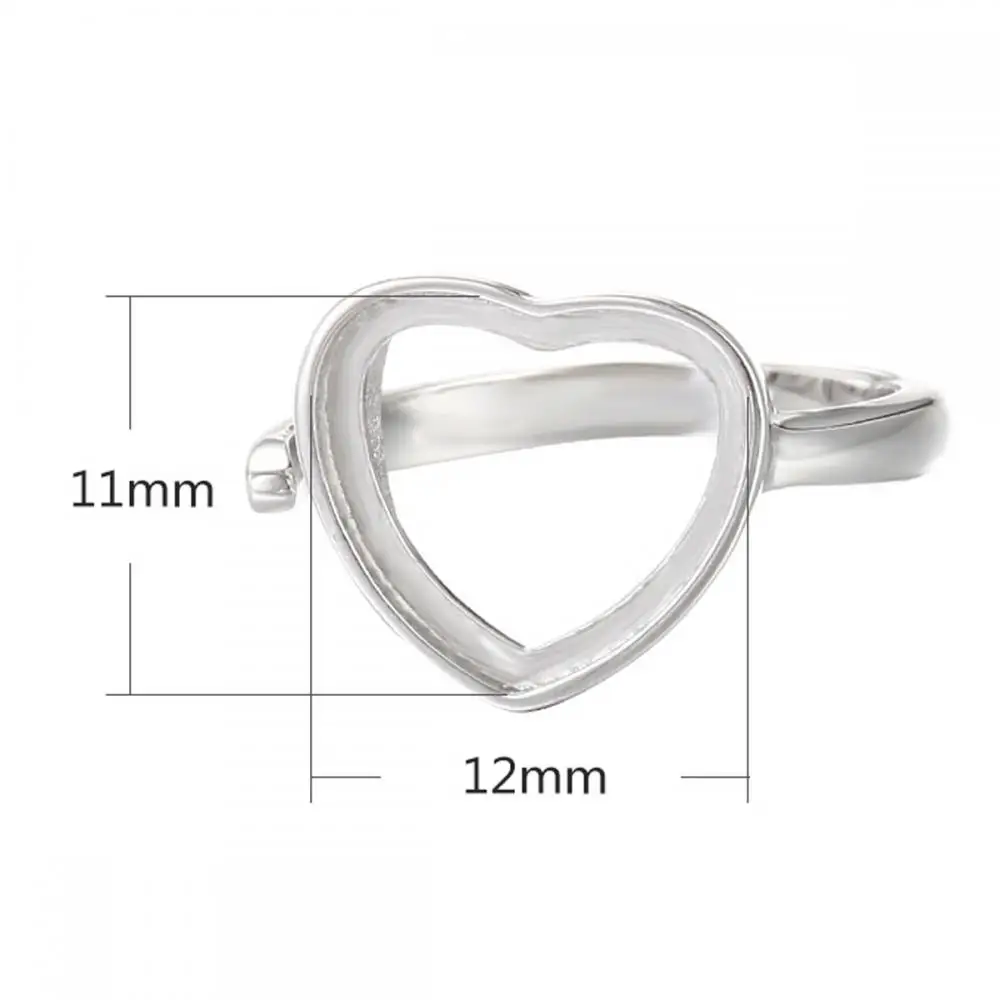 Solid 925 Sterling Silver Adjustable Ring Blank for 11mm Heart Bezel Cabochon Setting Ring DIY Jewelry Craft Making