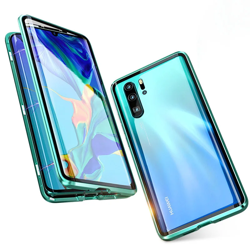 Полный корпус 360 Защитный чехол для huawei P30 Lite Pro магнитный металлический бронированный бампер Сенсорное стекло Защитная крышка huawei P30Lite чехол O - Цвет: Full Green