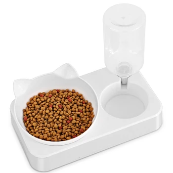 

Pet Bowl Automatic Feeder Dog Cat Food Bowl with Water Dispenser Double Bowl Drinking Raised Stand Dish Bowls with Pet Supplies