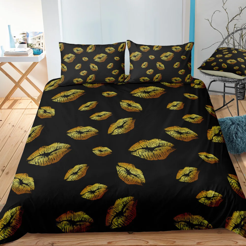 

Bedding Set Printed Lip Print For Home Duvet Cover Set 2/3Pcs With Pillowcase Bedclothes Queen King 12 Sizes Luxury Home Textile