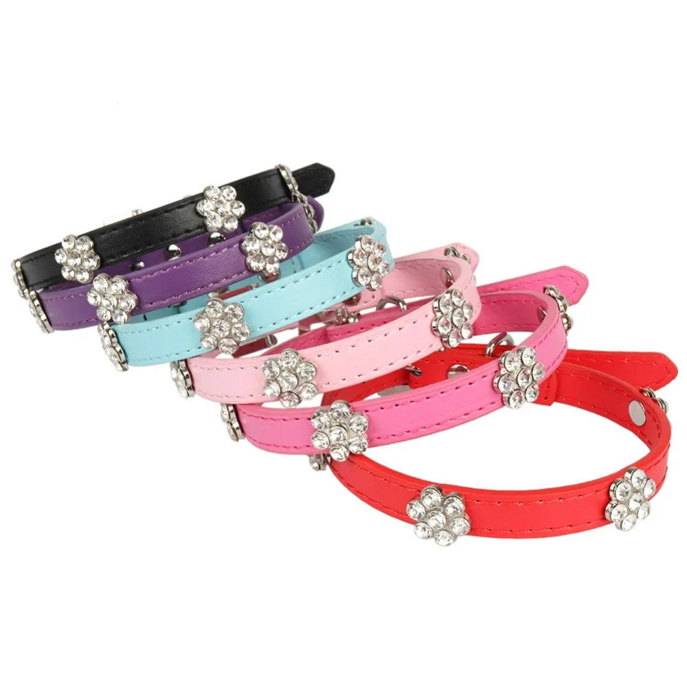 

Dogs Collars Rhinestone Flowers Decorative PU Leather Collar for Small Medium Large Dog Pet Products Supplies collier pour chien
