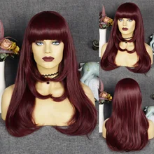

ANOGOL Brown 20inch Medium Bob Straight Wig With Bangs for Women Heat Resistant Synthetic Lolita Pink Cosplay Wigs for Party