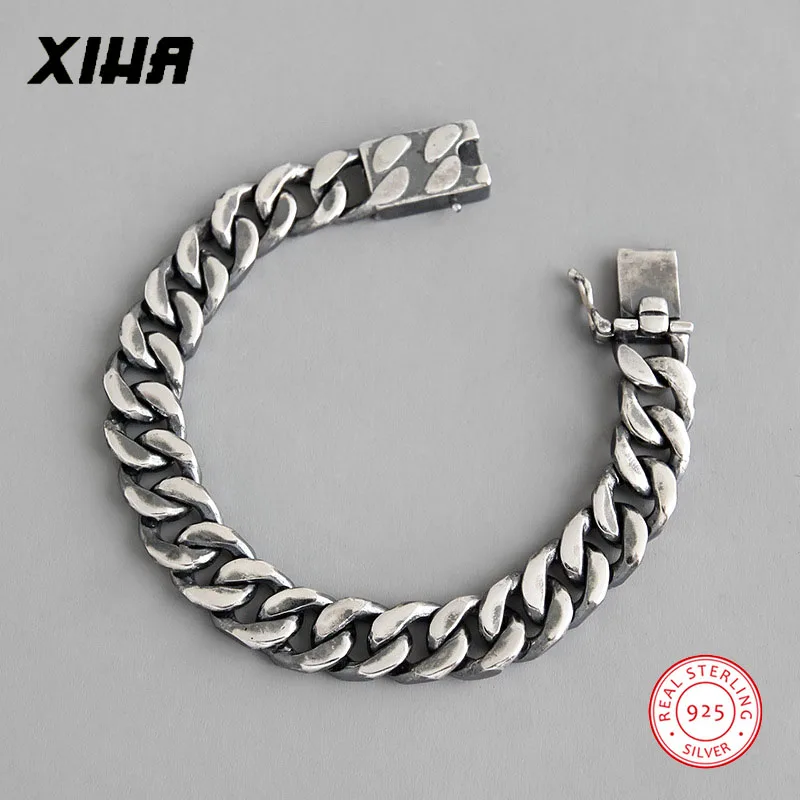 925 пробы серебряные винтажные черные панцирные кубинские браслеты-цепочки для женщин и мужчин унисекс дизайнерские ювелирные изделия роскошный персонализированный браслет