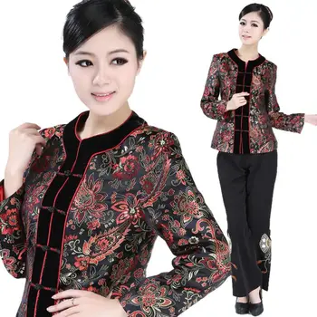 

Plus Size 3XL Tang suit improved Chinese national Stand collar Long sleeves Women jacket Chinese mother's coat hair accessories