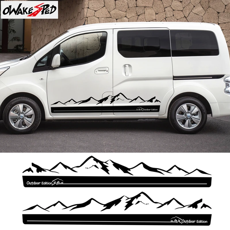 日産nv0用ビニールドアサイドスカートステッカー アウトドアエディション マウンテンストライプグラフィック 車体 車のステッカー Aliexpress