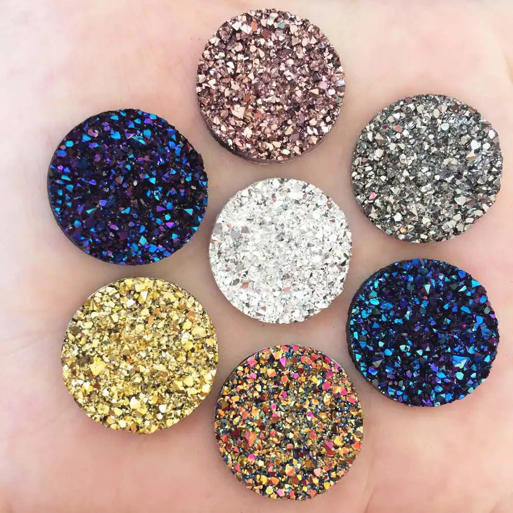 

New 20pcs 20mm Bling AB Resin Round Ore Irregular Surface Flatback Rhinestone Ornaments DIY Wedding Appliques Buttons W43