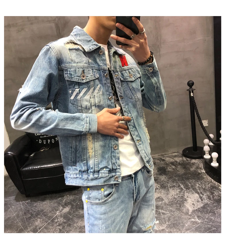 Lente Mannen Mode патч деним Jas Mannen Jassen bordoren джинсы Jas Uitloper Slim Fit Mannelijke Jasje Jaqueta Masculina