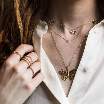 

NEW Bohemian Butterfly Pendant Necklace For Women Multilayer Chain Fashion Clavicle Chain Charm Jewelry Party Wedding Gift