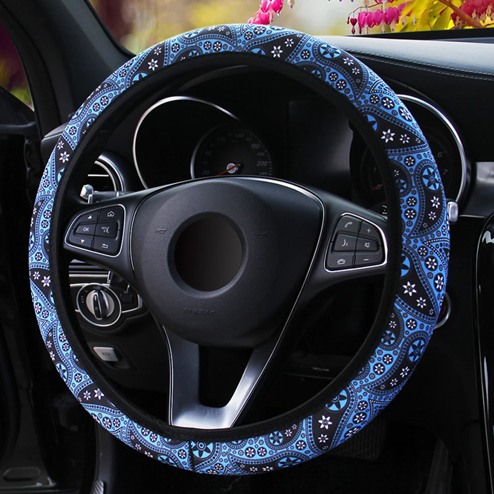 black and blue steering wheel cover