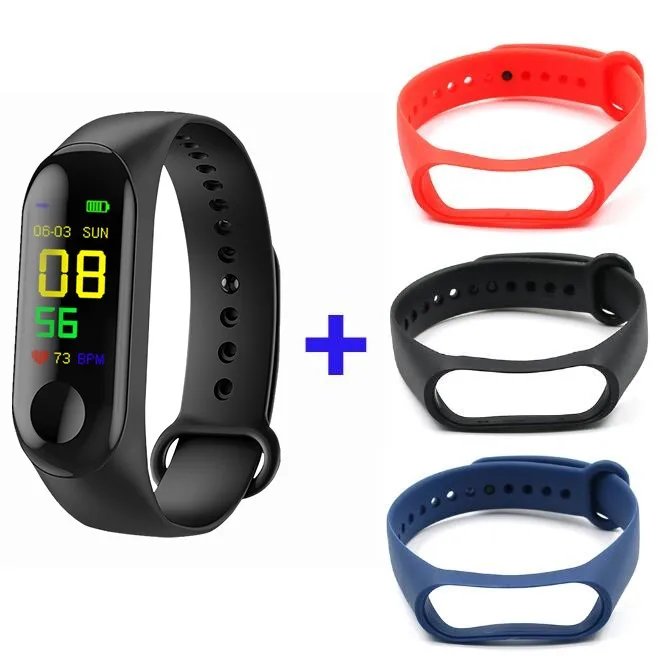 Black Red Blue Black Doolnng M3 Plus, спортивные фитнес-часы, смарт-браслет, умный браслет, измеритель артериального давления, пульсометр, умный Браслет, мужской браслет - Цвет: Black Red Blue Black