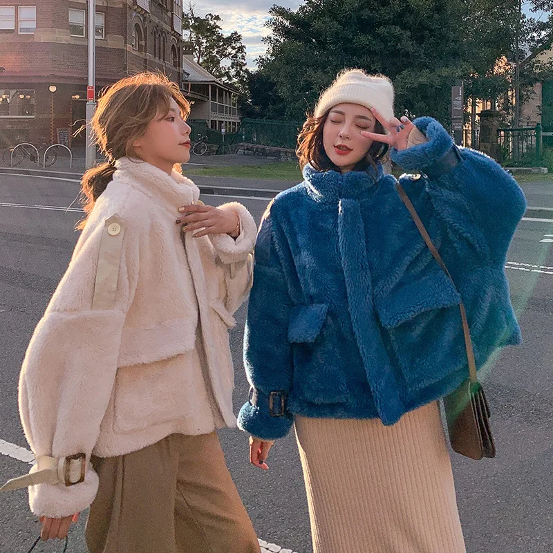

Lambs Wool Coat Women's Short Loose-Fit CHIC Workwear 2019 Autumn And Winter Short-height ke li rong College Style Tops Fashion