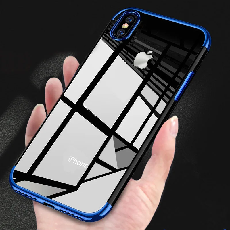 Мягкий прозрачный чехол из ТПУ с лазером для iphone 6 6s 7 8 plus 11 pro Max X XR XS черный синий