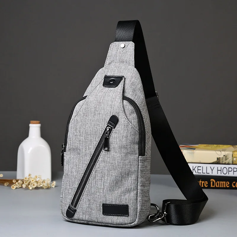 

New gray men's chest bag han version of fashion bag casual canvas men's bag shoulder bag