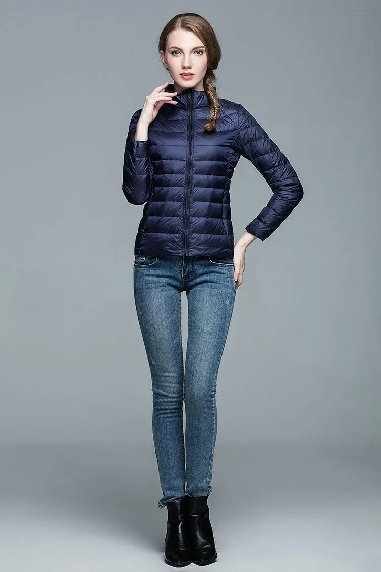Winter Women Stand Collar 90% White Duck Down Jacket Female Ultra Light Down Jackets Slim Long Sleeve Parkas Candy Color Fashio