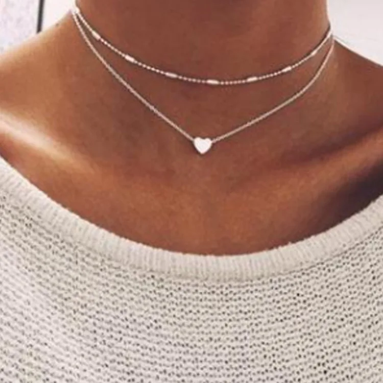 

2019 Moana Kolye Collares The Cross-border Jewelry Contracted Female Street Snap Sautoir Hearts Multilayer Clavicle Necklace