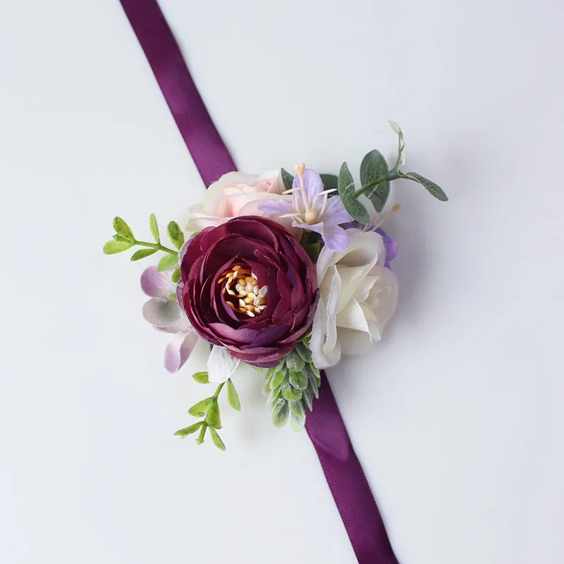 15126     silk flower wrist corsage bridesmaid bracelets wedding wrist flowers  (7)