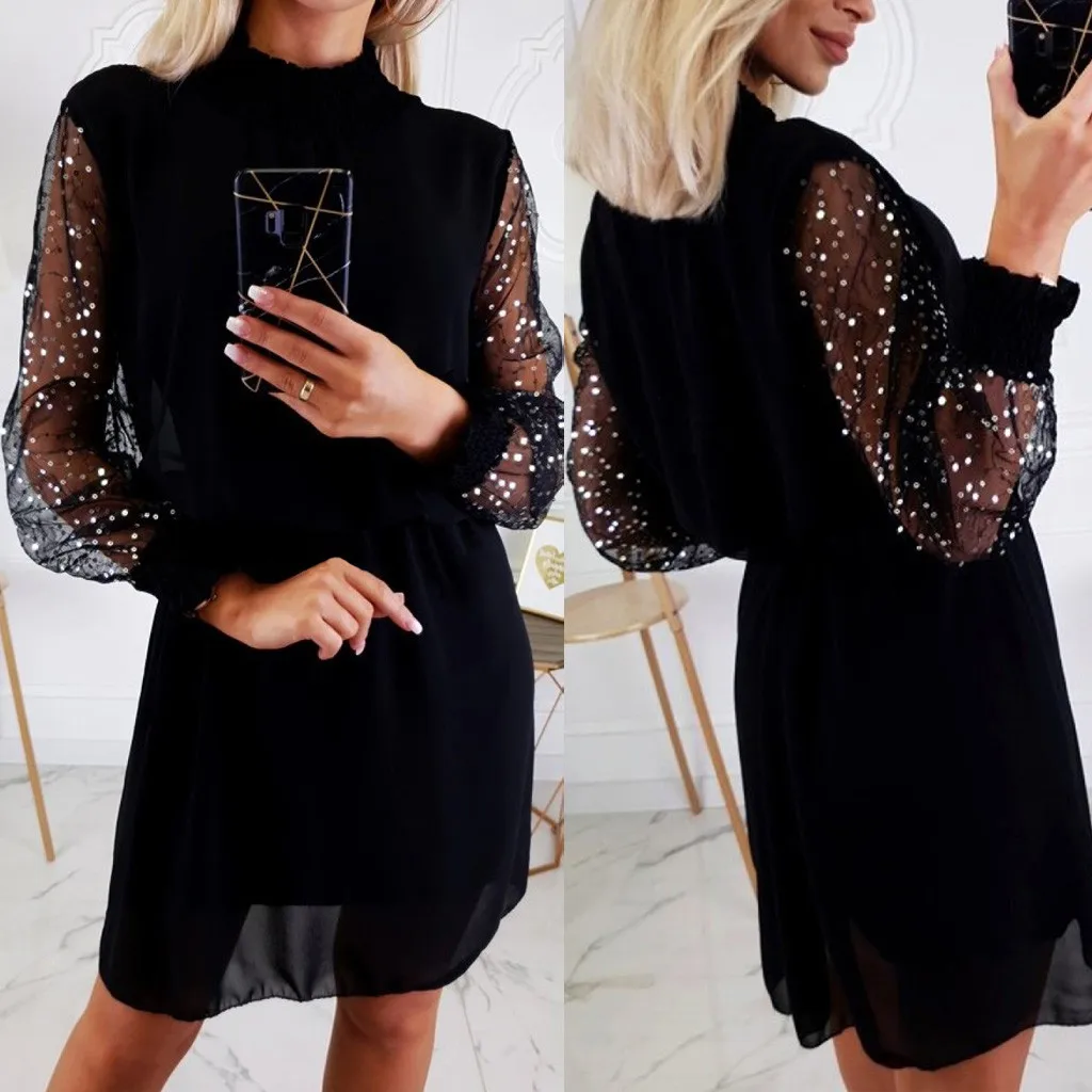 

2020 Party dress Summer Sexy & Club Asymmetrical Tube top Abiti Donna Long Sleeve vestido Sequins Sukienka