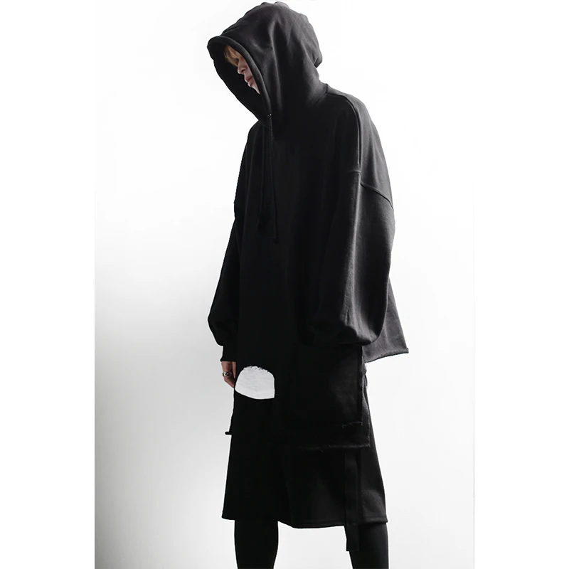Men's hoodie Spring and Autumn style medium long loose hip hop hoodie sweatshirt male personality casual coat