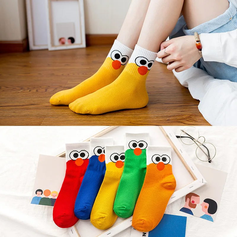 Хлопковые носки с героями мультфильмов на осень и зиму носки в духе колледжа с принтом «Улица Сезам» красные, синие носки