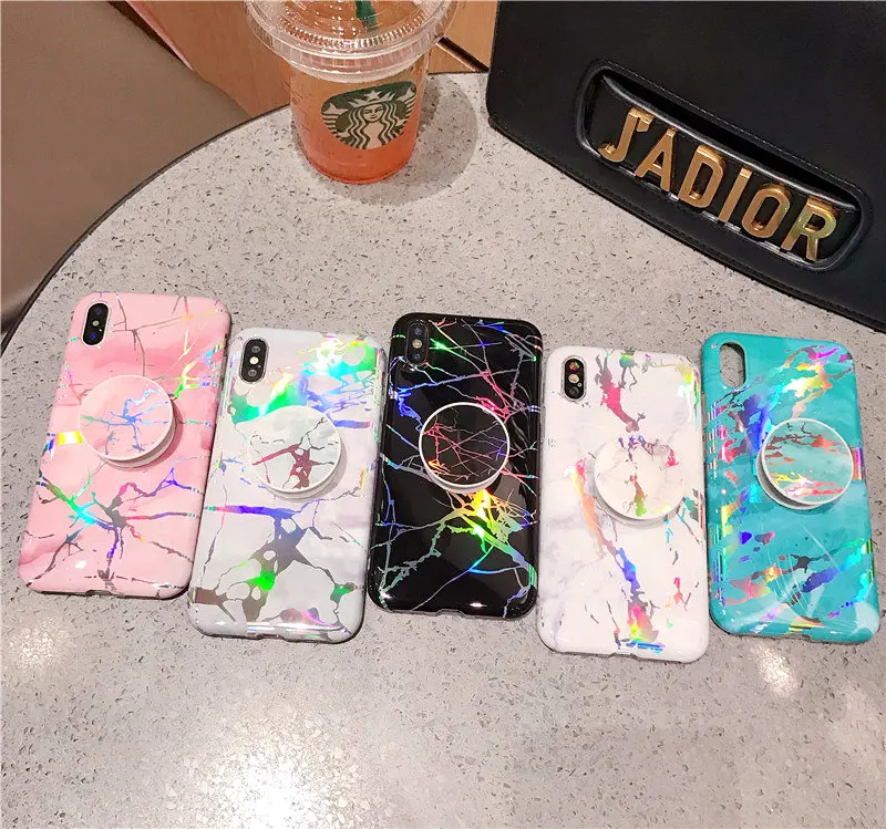 

Comely Color Fashion Blue Light Kickstand Marble Patterned Glossy Phone Case For iPhone X XS XR XSMax 8 7 6 6s Plus Cover