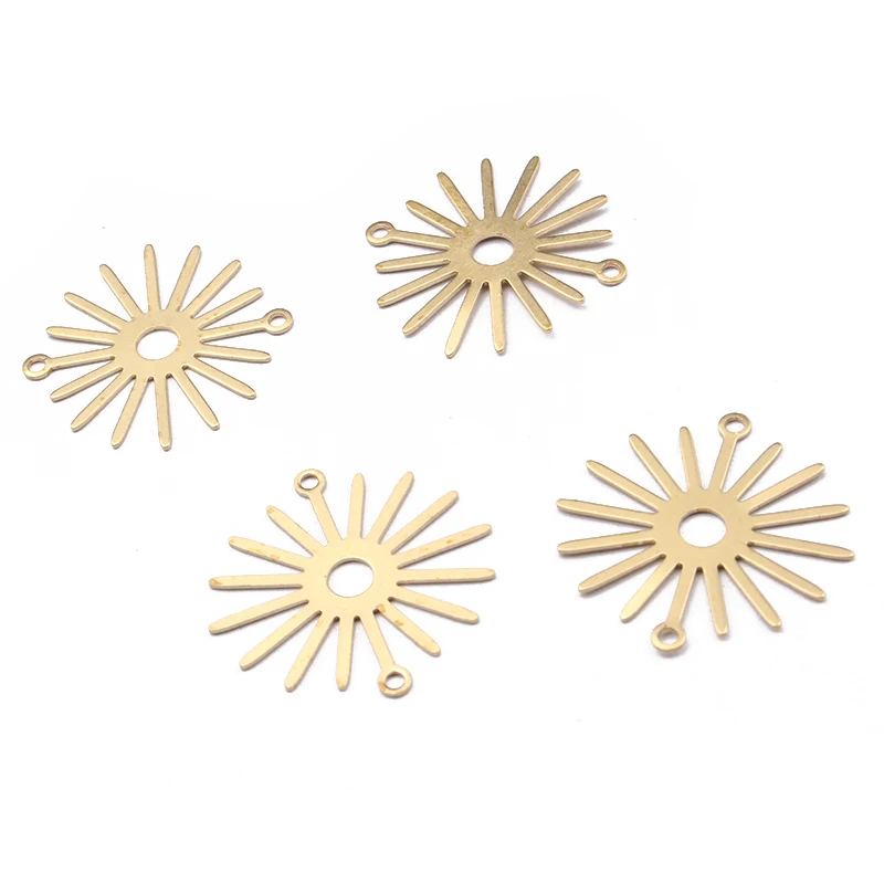 

10Pcs Raw Brass Celestial Sun Flower Charms Pendant Two 1.5mm Hole Earring Connector For DIY Earrings Necklace Jewelrry Making