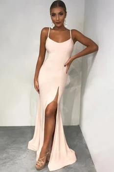 

Sexy Side Split Prom Gown Spaghetti Straps Mermaid Evening Dress