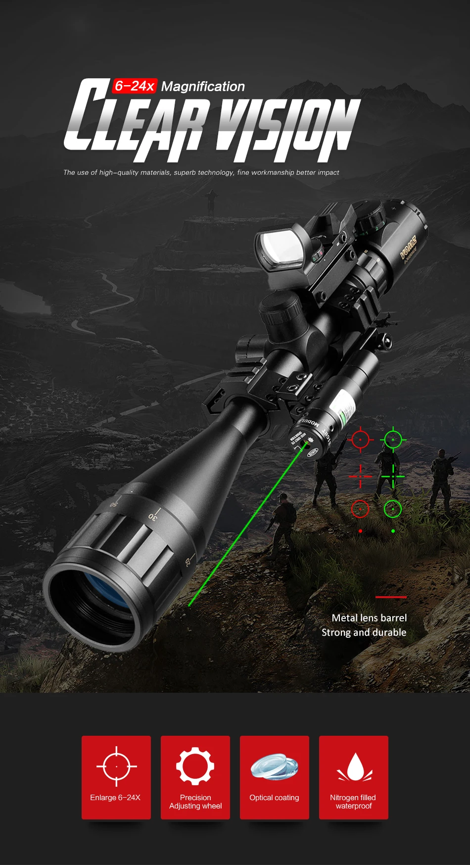 óptica red dot terno laser rifle escopo colimador vista para a caça