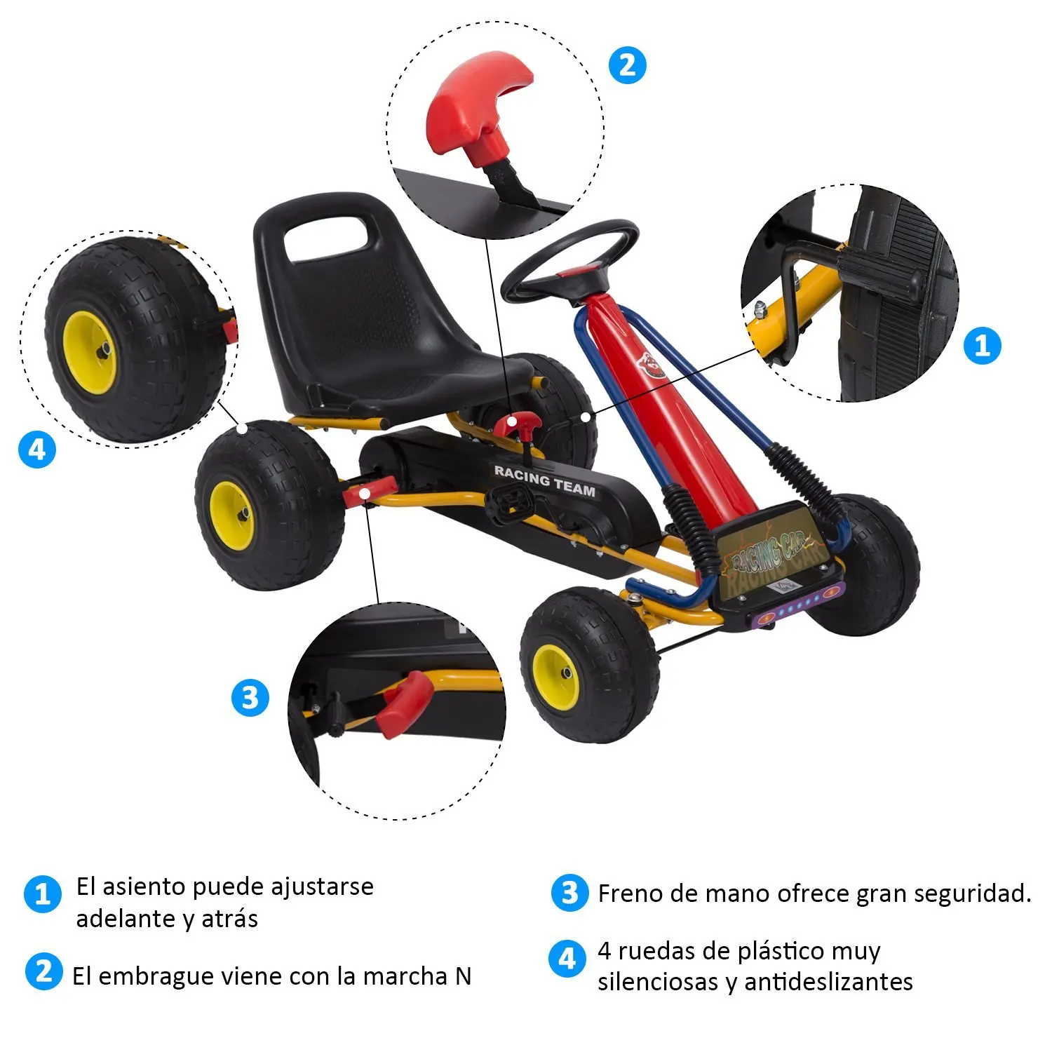 HOMCOM Go Kart Coche de Pedales Racing Deportivo para Ninos 3 8 Anos con Asiento Ajustable Embrague y Freno