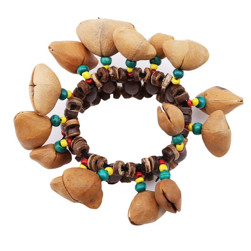 LNIMI 2PCS African Tribal Style Nuts Shell Bracelet Dora Nut Handbell Percussion Accessories