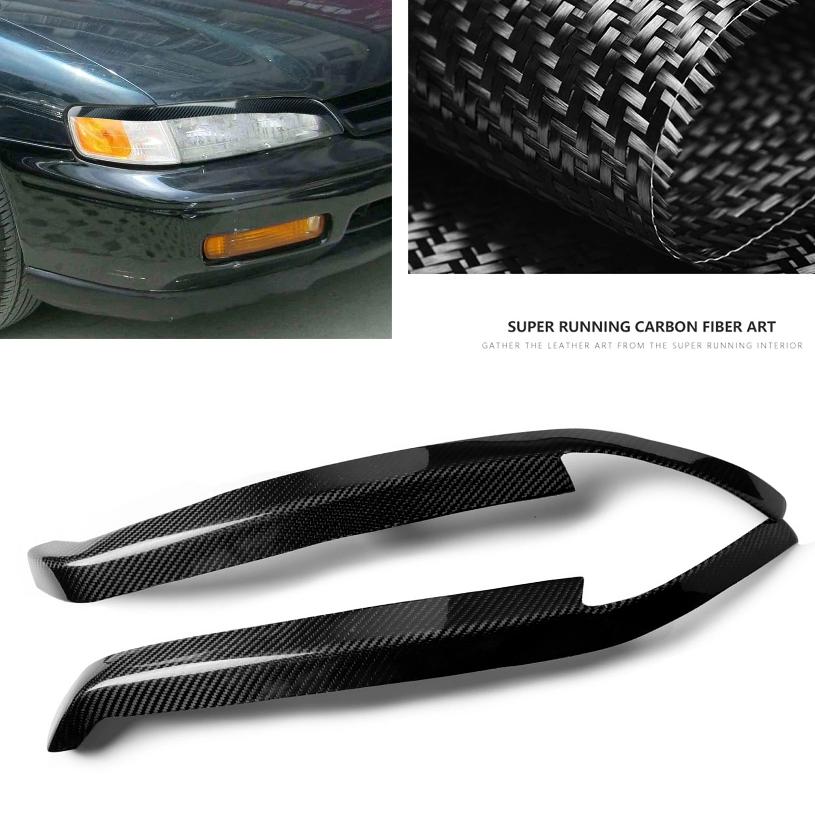 

For Honda Accord 1994-1997 Car Carbon Fiber Headlight Eyebrow Headlamp Eyelid Trim Front Head Light Lamp Lid Brow Cover Sticker