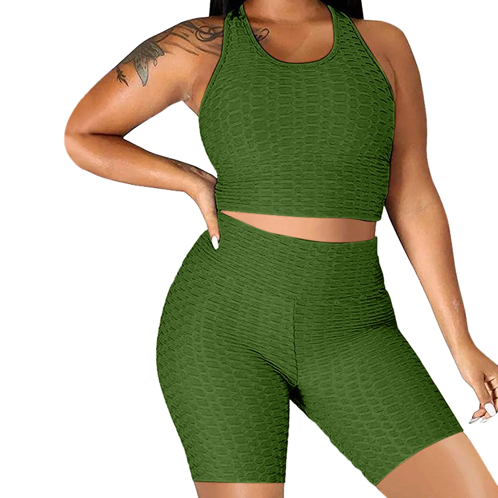 2PCS Seamless Women Yoga Set Workout Outfit Sportswear Gym Clothing Sleeveless Sport Leisure Crop Tops + Pants Set ropa mujer 2