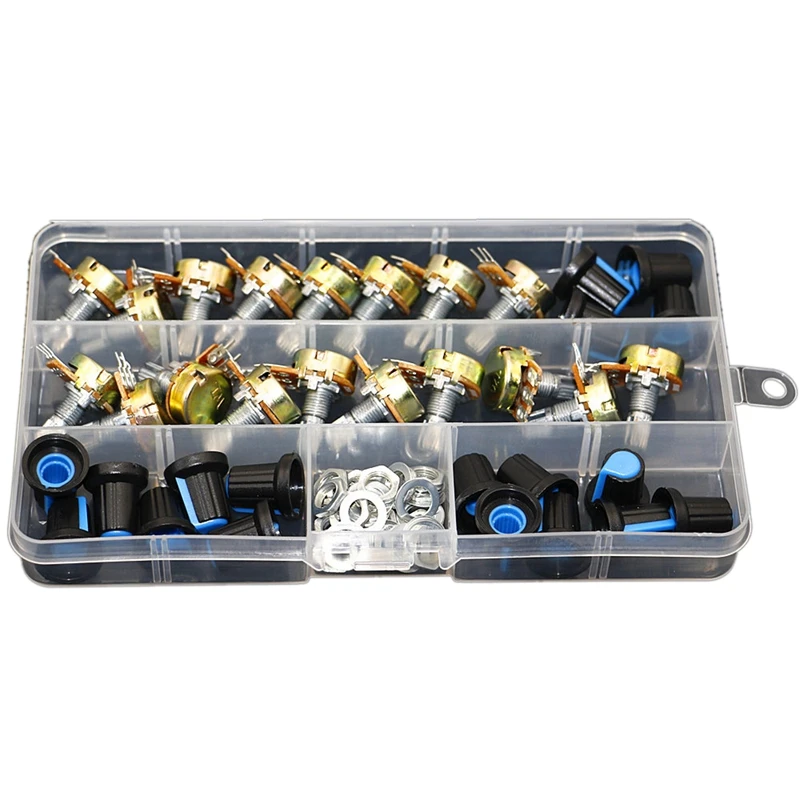 18Pcs/Box WH148 Single Potentiometer Kit B1K/5K/10K/20K/50K/100K/500K/1M With Knobs Set Shaft Nuts | Обустройство дома