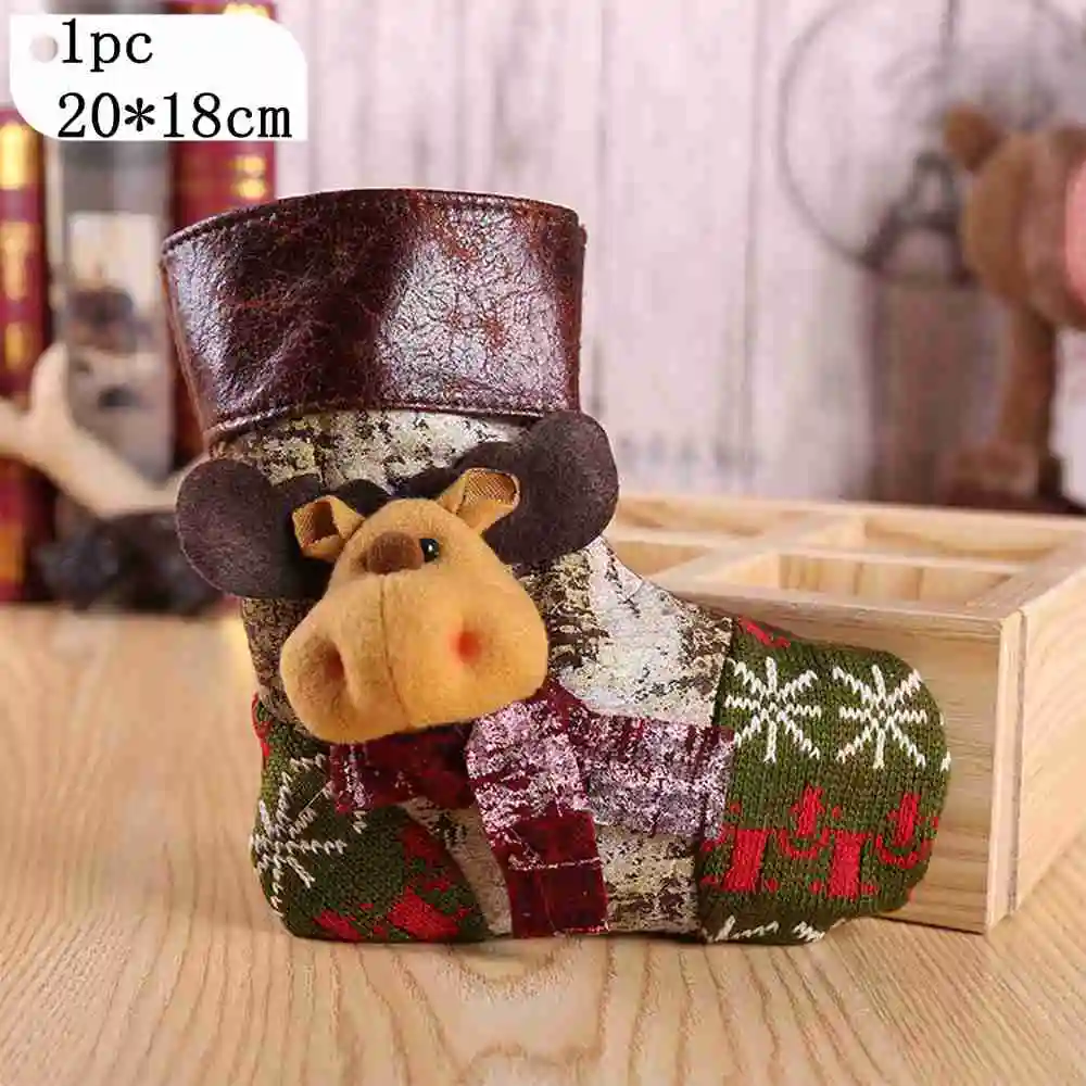 Мини-носок Санта Клаус Конфеты подарочные сумки носки рождественские чулки Рождественская елка висячие украшения Дети конфеты мешок - Color: 1PC U