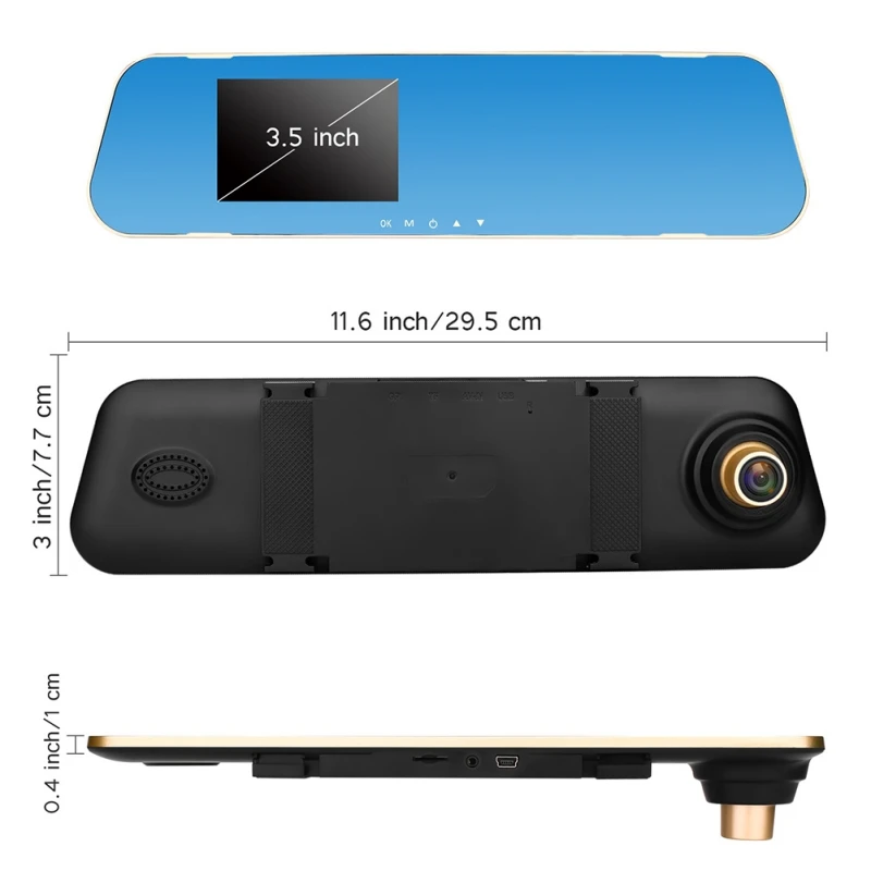 3,8 дюймов зеркало заднего вида Full HD 1080P Автомобильный видеорегистратор с двойным объективом цифровой видеорегистратор