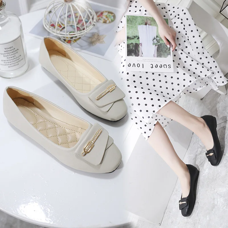 

Single Shoes Women's New Style Shoes 2019 Black Flat Korean-style Autumn CHIC Small Flat Heel Students Low-Cut Slip-Side Scoop B