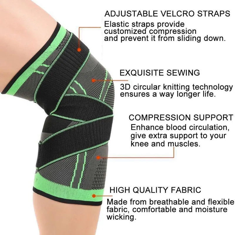 1PC Sport Kneepad Pressurized Elastic Knee Pads Support Sleeve Basketball Volleyball Brace Protective Gear Training