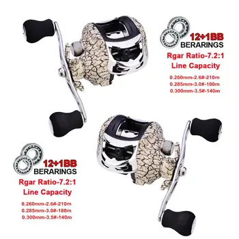 

DWD126 12 + 1BB Metal Fishing Reel Low Profile 7.2: 1 Sea Fishing Reel Streamlined Design Ultralight Fiberglass Body