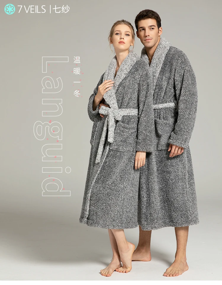 Men and Women Super Thick Winter Nightgown Extra Big Long Fluffy Bathrobe Loungewear Sleepwear