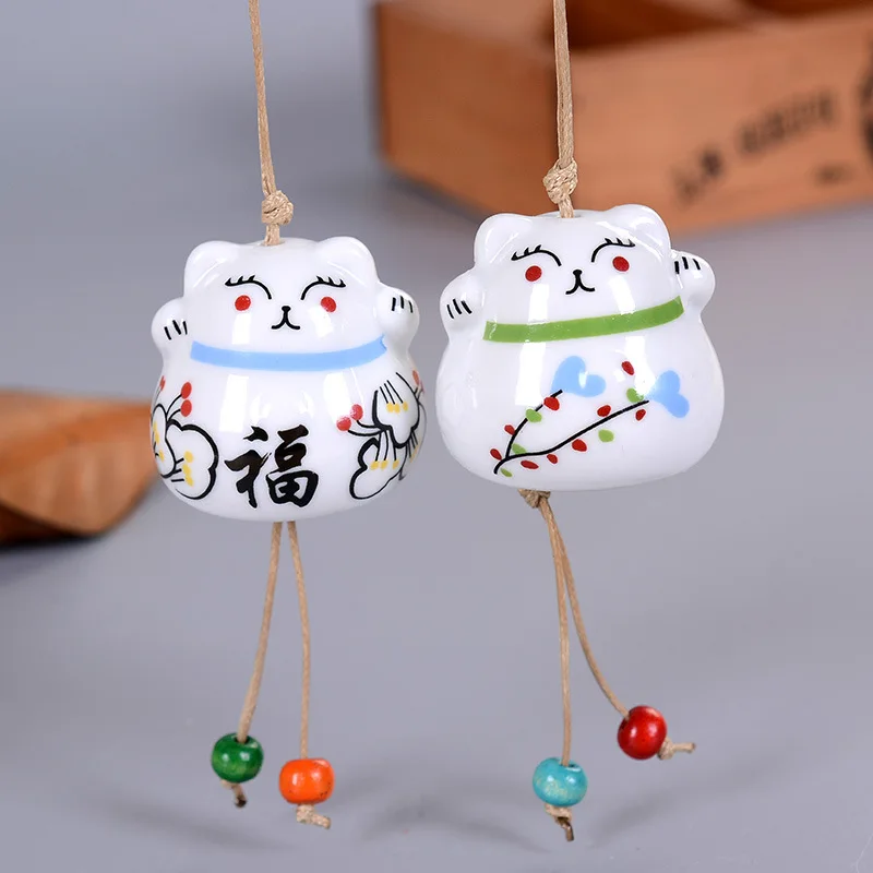 Ceramic Lucky Cat Pendant Wind Chimes Car Ornament Hanging Figurine Home Decor xqmg Wind Chimes & Hanging Decorations Crafts New 2