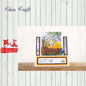 

Tiger and bear cub on the trunk Metal Cutting Dies for Scrapbooking DIY Album Paper Craft Diecuts Stencil Decor 2019