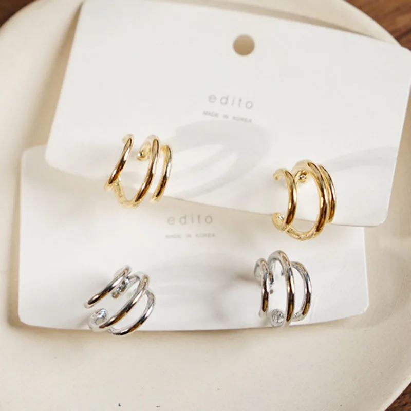 

Minimalist Silver Gold Three Layers Geometric Open Circle Clamber C Stud Earrings for Women Girl Fashion Jewelry brinco