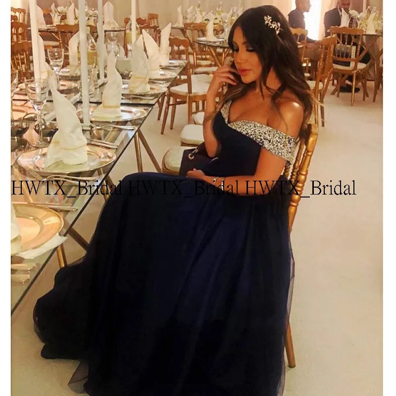 Royal Blue HWTX_Bridal, элегантные длинные платья для выпускного вечера, подгонка размера плюс, расшитые бисером, с открытыми плечами, королевский синий, а-силуэт, тюль, официальное вечернее платье - Цвет: Royal Blue