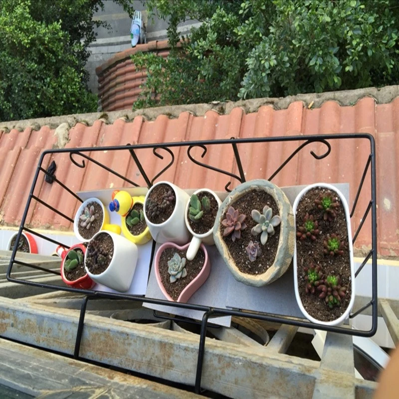 

Rectangle Balcony Iron Frame Railing Art Flower Rack Pylons Balcony Flowerpot Iron Art Flower Rack