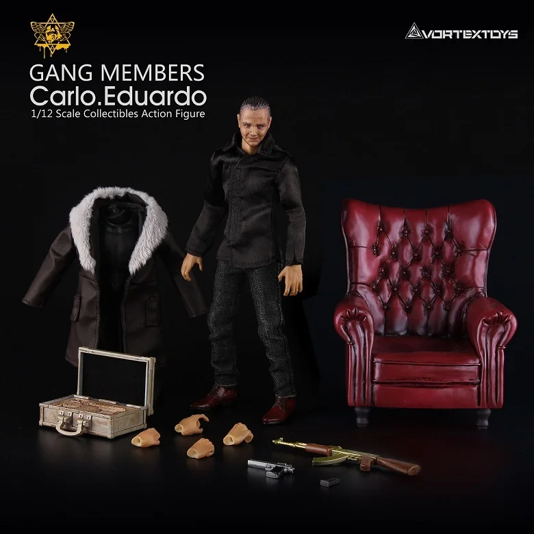 

1/12 Scale Carlo Eduardo Action Figure Model with Yellow/Blue/Red Sofa Collections Models